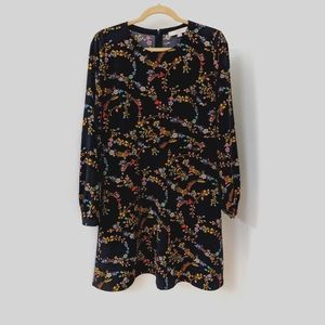 Loft Black Floral long sleeve dress
